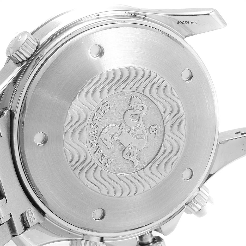 This image shows the case back of the Omega Seamaster 2598.80.00 Men
s Stainless Steel Blue Dial 2598.80.00 Men
s Stainless Steel Blue Dial watch, featuring the distinctive logo and wave pattern.