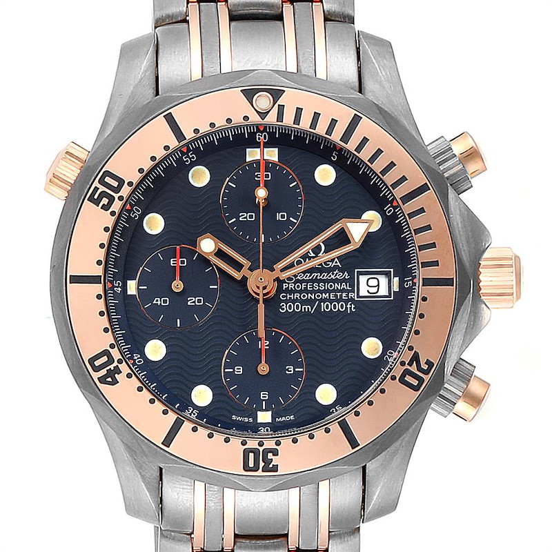 Omega Seamaster 41mm Titanium 18K Rose Gold Mens Watch 2296.80.00 SwissWatchExpo
