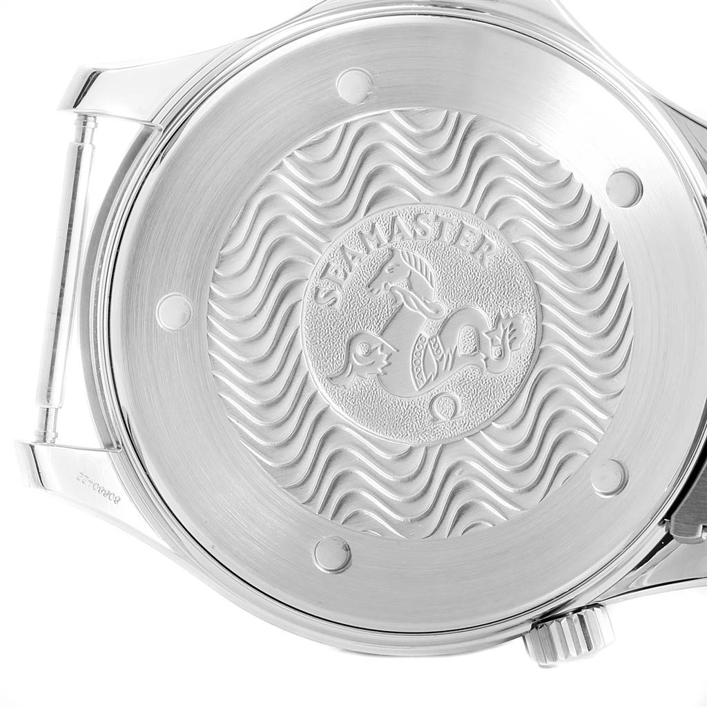 The image shows the case back and crown of an Omega Seamaster 2254.50.00 Men
s Stainless Steel Black Dial 2254.50.00 Men
s Stainless Steel Black Dial watch.