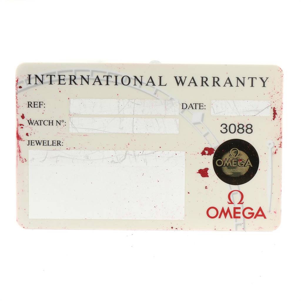 This image shows the international warranty card for the Omega Seamaster 2234.50.00 Men
s Stainless Steel Black Dial 2234.50.00 Men
s Stainless Steel Black Dial watch model from a top-down angle.
