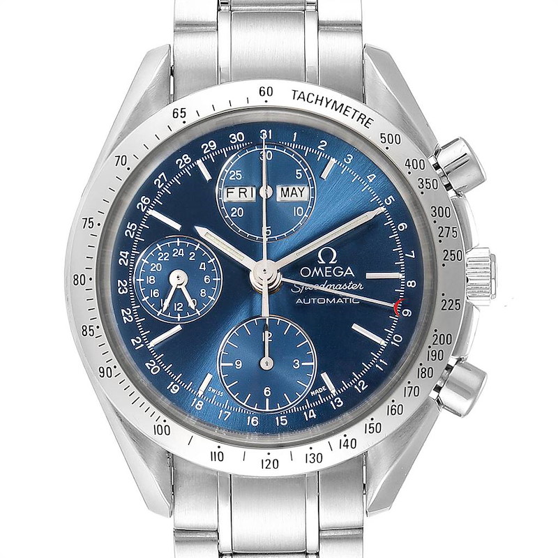 Omega Speedmaster Day Date Blue Dial Steel Mens Watch 3521.80.00 SwissWatchExpo