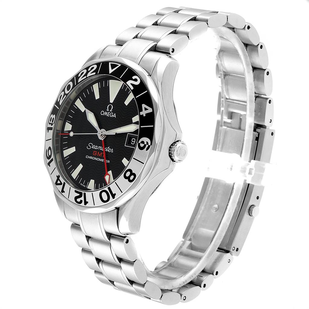 The Omega Seamaster 2536.50.00 Men
s Stainless Steel Black Dial 2536.50.00 Men
s Stainless Steel Black Dial watch is shown at a slight angle, displaying the dial, bezel, crown, and part of the bracelet.