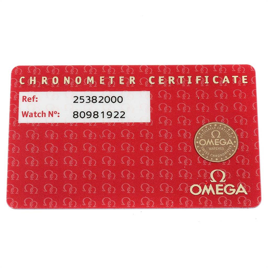 This image shows the chronometer certificate card for the Omega Seamaster 2538.20.00 Men
s Stainless Steel White Dial 2538.20.00 Men
s Stainless Steel White Dial model.