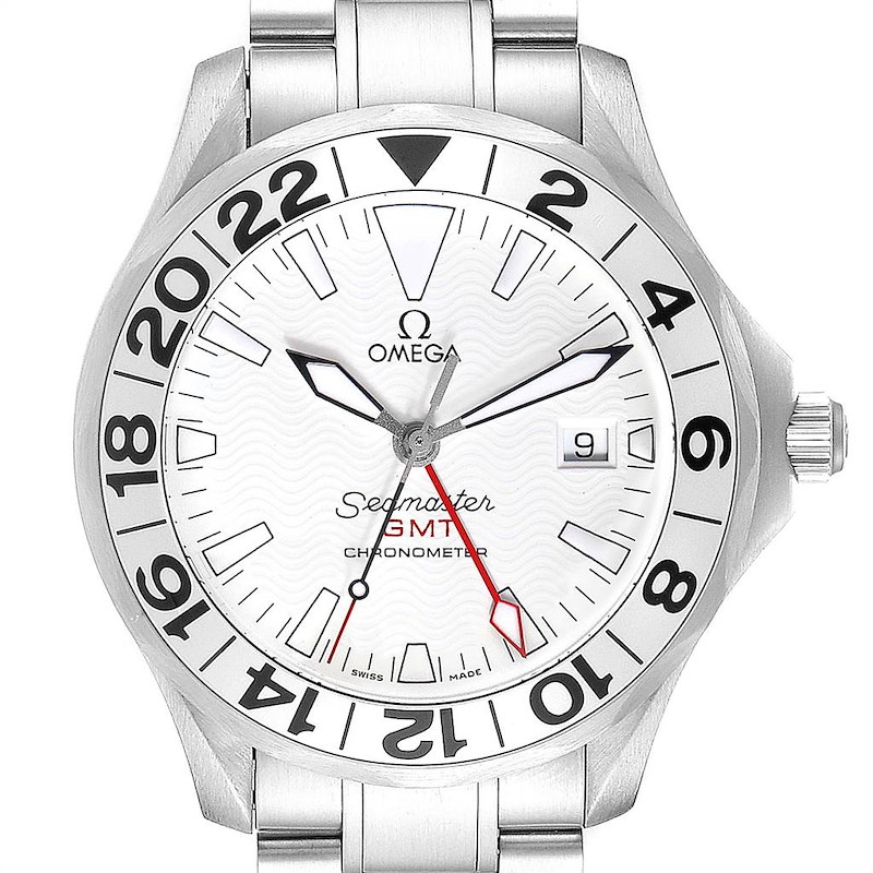 Omega Seamaster GMT Great White Steel Mens Watch 2538.20.00 Box Card SwissWatchExpo