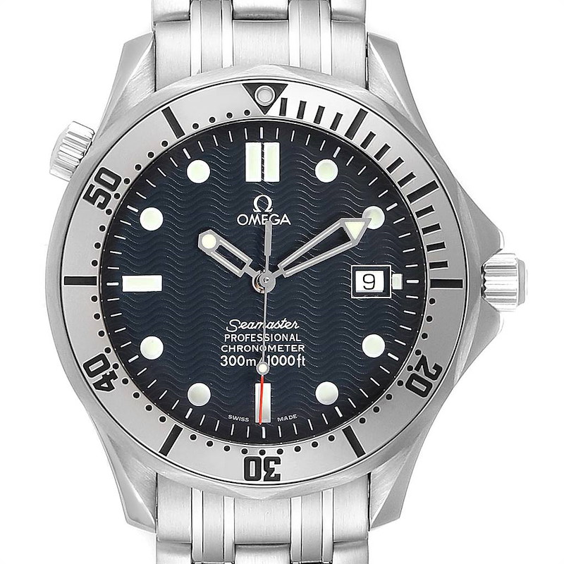 Omega Seamaster 300m Blue Wave Dial Steel Mens Watch 2532.80.00 SwissWatchExpo