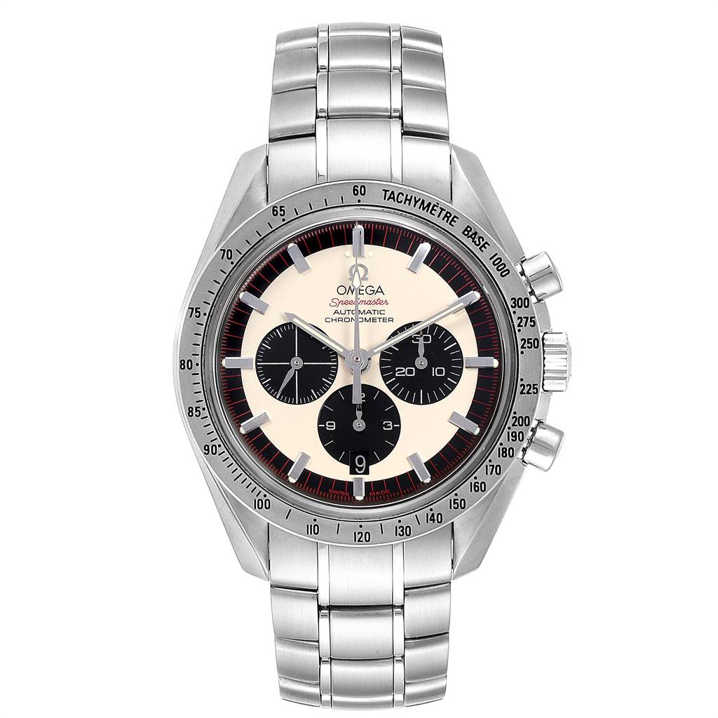 The image shows a front view of an Omega Seamaster 3559.32.00 Men's Stainless Steel Silver Dial 3559.32.00 Men's Stainless Steel Silver Dial watch, highlighting its face, bezel, and stainless steel bracelet.