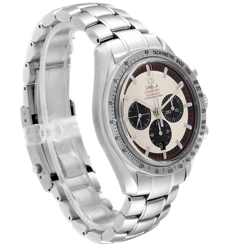 The Omega Seamaster 3559.32.00 Men's Stainless Steel Silver Dial 3559.32.00 Men's Stainless Steel Silver Dial watch is shown from a three-quarter angle, displaying its stainless steel bracelet and chronograph dial.