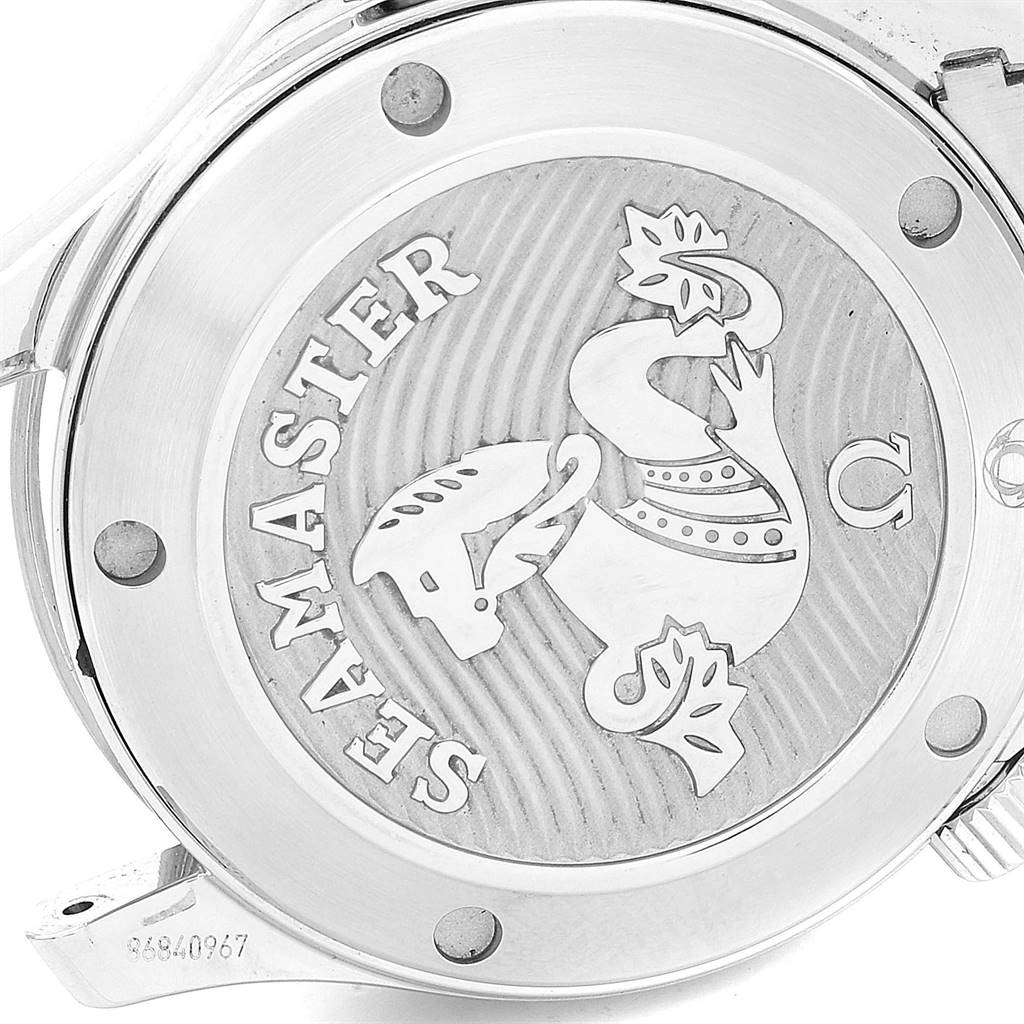 The image shows the back case of an Omega Seamaster 212.30.36.20.01.002 Men
s Stainless Steel Black Dial 212.30.36.20.01.002 Men
s Stainless Steel Black Dial watch, featuring the model
s emblem and text.