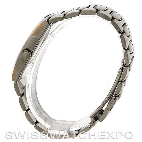 The image shows a side view of the Omega Seamaster Men's Steel and Gold (two tone) Black Dial Men's Steel and Gold (two tone) Black Dial watch, focusing on the band and side profile.