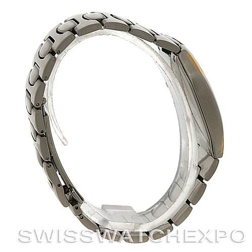 The image shows a side view of an Omega Seamaster Men's Steel and Gold (two tone) Black Dial Men's Steel and Gold (two tone) Black Dial watch, highlighting its bracelet and side profile of the case.