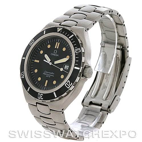 The Omega Seamaster 2810.50.00 Men
s Stainless Steel  2810.50.00 Men
s Stainless Steel  watch is shown at an angled view, displaying its face, bezel, crown, and partially open stainless steel bracelet.
