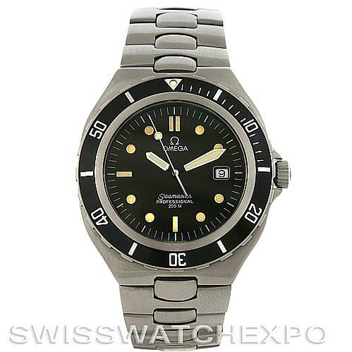 The image shows a front view of an Omega Seamaster 2810.50.00 Men
s Stainless Steel  2810.50.00 Men
s Stainless Steel  watch, including its dial, bezel, and stainless steel bracelet.