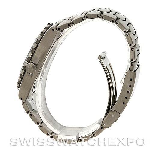 The image shows a side view of an Omega Seamaster 2810.50.00 Men
s Stainless Steel  2810.50.00 Men
s Stainless Steel  watch, highlighting the bracelet and clasp.