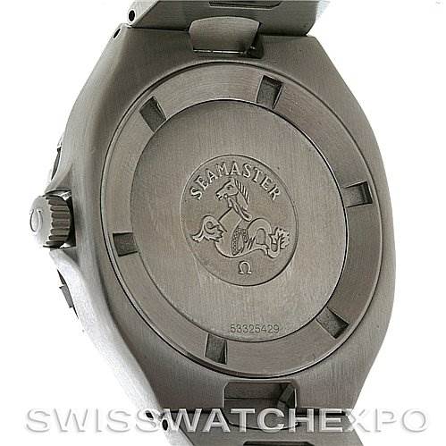 This image shows the back case of an Omega Seamaster 2810.50.00 Men
s Stainless Steel  2810.50.00 Men
s Stainless Steel  watch, featuring the Seamaster logo and serial number.