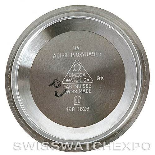 The image shows the inside case back of an Omega Seamaster 0759/10007 Stainless Steel Blue Dial 0759/10007 Stainless Steel Blue Dial watch, highlighting the engraving details.