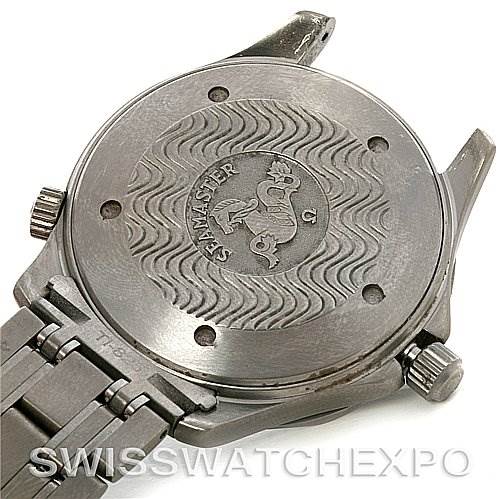 The image shows the back case and attached metal bracelet of an Omega Seamaster 2232.80.00 Men's Titanium Blue Dial 2232.80.00 Men's Titanium Blue Dial watch.