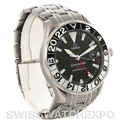 The image shows an Omega Seamaster 2534.50 Men
s Stainless Steel Black Dial 2534.50 Men
s Stainless Steel Black Dial watch at a three-quarter angle, displaying the face, bezel, crown, and metal bracelet.