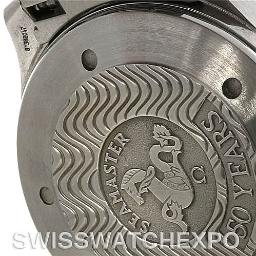 The image shows a close-up of the back case of an Omega Seamaster 2534.50 Men
s Stainless Steel Black Dial 2534.50 Men
s Stainless Steel Black Dial watch.