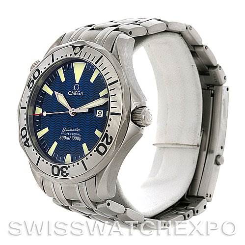 The image shows an Omega Seamaster 2065.80 Men
s Stainless Steel Blue Dial 2065.80 Men
s Stainless Steel Blue Dial watch angled to display the face, bezel, case, and part of the metal bracelet.