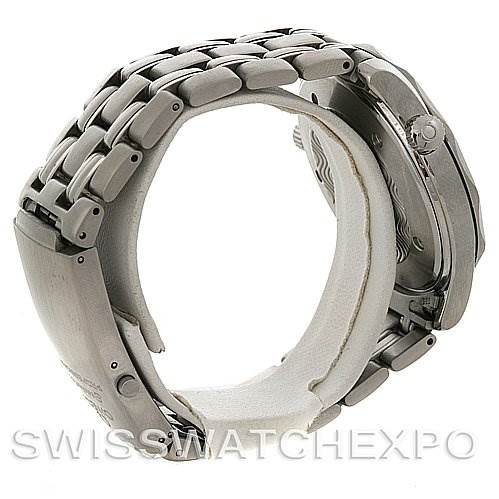 The image shows a side view of the Omega Seamaster 2065.80 Men
s Stainless Steel Blue Dial 2065.80 Men
s Stainless Steel Blue Dial watch, highlighting its bracelet and clasp.