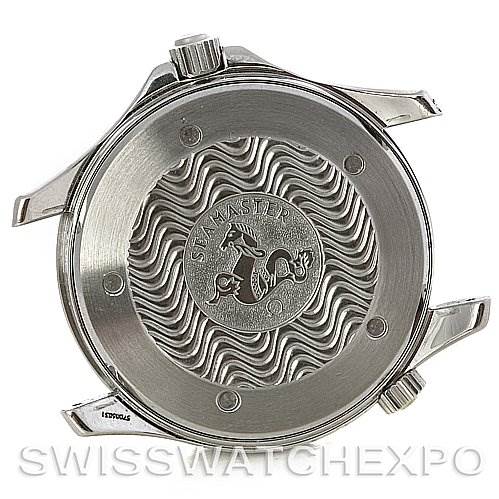 The image shows the back case of an Omega Seamaster 2065.80 Men
s Stainless Steel Blue Dial 2065.80 Men
s Stainless Steel Blue Dial watch, featuring the Seamaster logo and wave design.