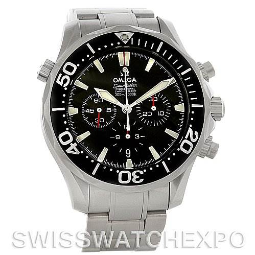 The Omega Seamaster 2594.52 Men's Stainless Steel Black Dial 2594.52 Men's Stainless Steel Black Dial watch is shown from the front, highlighting the face, bezel, crown, and bracelet.