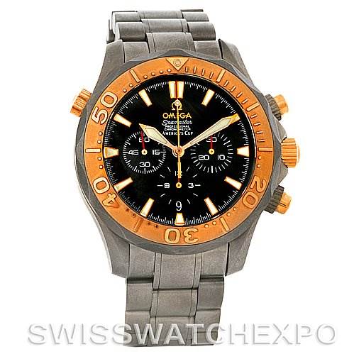 This Omega Seamaster 2294.50.00 Men's Titanium Black Dial 2294.50.00 Men's Titanium Black Dial watch is shown from the front, displaying its face, bezel, and metal bracelet.