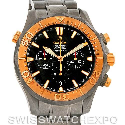 This image shows a front view of an Omega Seamaster 2294.50.00 Men's Titanium Black Dial 2294.50.00 Men's Titanium Black Dial watch, featuring the face, bezel, and part of the bracelet.