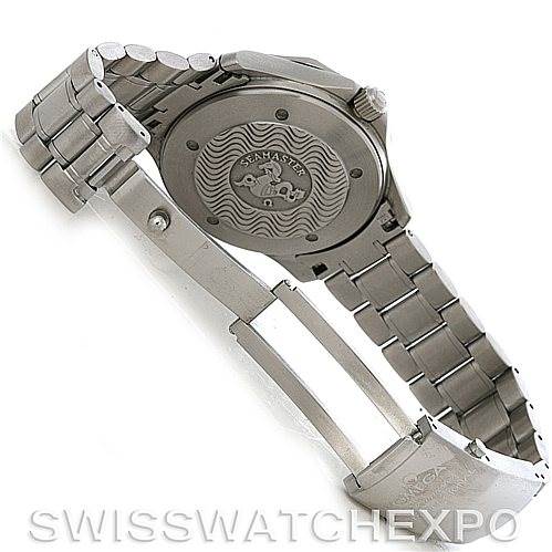 The image shows the back and clasp of an Omega Seamaster 2538.20.00 Men
s Stainless Steel White Dial 2538.20.00 Men
s Stainless Steel White Dial watch, displaying its engraved case back.