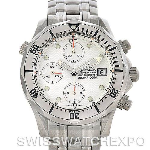 The image shows a frontal view of an Omega Seamaster 2598.20.00 Men's Stainless Steel White Dial 2598.20.00 Men's Stainless Steel White Dial watch, highlighting the dial, bezel, and stainless steel bracelet.