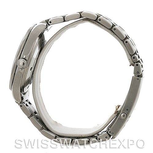 This image shows a side profile of an Omega Seamaster 2531.80.00 Men
s Stainless Steel Blue Dial 2531.80.00 Men
s Stainless Steel Blue Dial watch, prominently displaying its stainless steel case and bracelet.