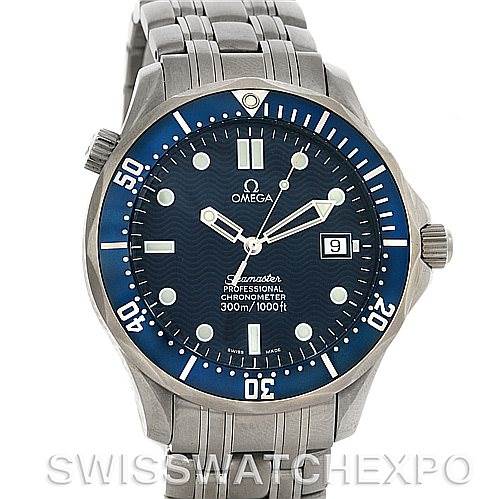 The image shows a front view of the Omega Seamaster 2531.80.00 Men
s Stainless Steel Blue Dial 2531.80.00 Men
s Stainless Steel Blue Dial watch, including its face, bezel, hands, date, and partial bracelet.
