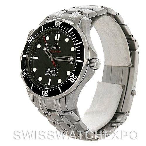 The image shows an Omega Seamaster 212.30.41.20.01.001 Men's Stainless Steel Black Dial 212.30.41.20.01.001 Men's Stainless Steel Black Dial watch at a three-quarter angle, highlighting the black dial, bezel, crown, and stainless steel bracelet.