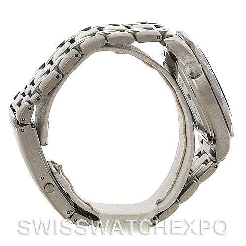 This side view of the Omega Seamaster 212.30.41.20.01.001 Men's Stainless Steel Black Dial 212.30.41.20.01.001 Men's Stainless Steel Black Dial watch showcases the bracelet and the thickness of the case.