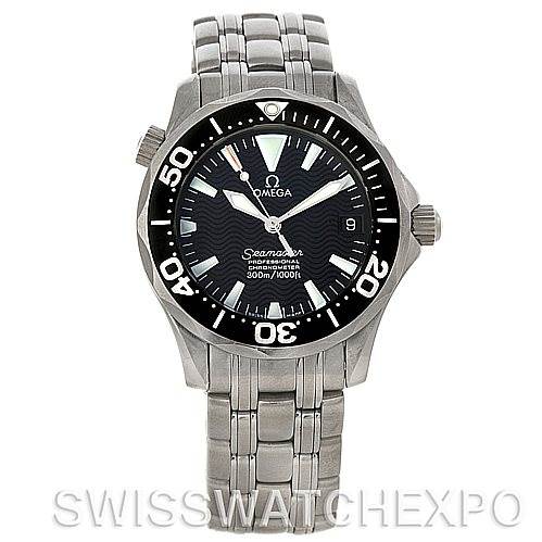 The image shows a front view of an Omega Seamaster 212.30.36.20.01.001 Women's Stainless Steel Black Dial 212.30.36.20.01.001 Women's Stainless Steel Black Dial watch with a stainless steel band and bezel, displaying the dial and crown.