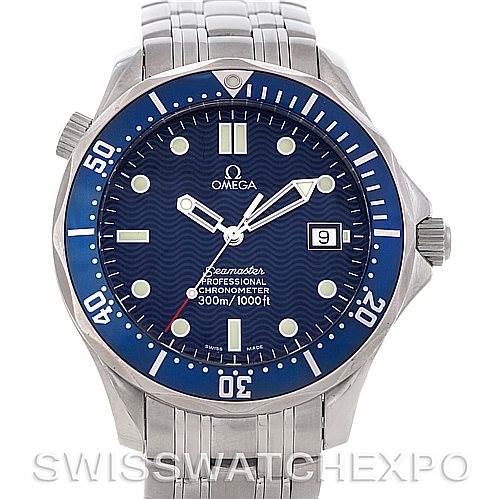 The image shows a front view of the Omega Seamaster 2531.80.00 Men
s Stainless Steel Blue Dial 2531.80.00 Men
s Stainless Steel Blue Dial watch, displaying the dial, bezel, hands, date window, and bracelet.