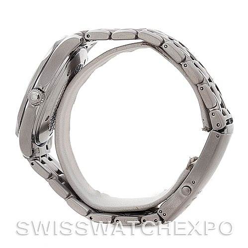 The Omega Seamaster 2531.80.00 Men
s Stainless Steel Blue Dial 2531.80.00 Men
s Stainless Steel Blue Dial watch is shown from a side angle highlighting the bracelet and case profile.