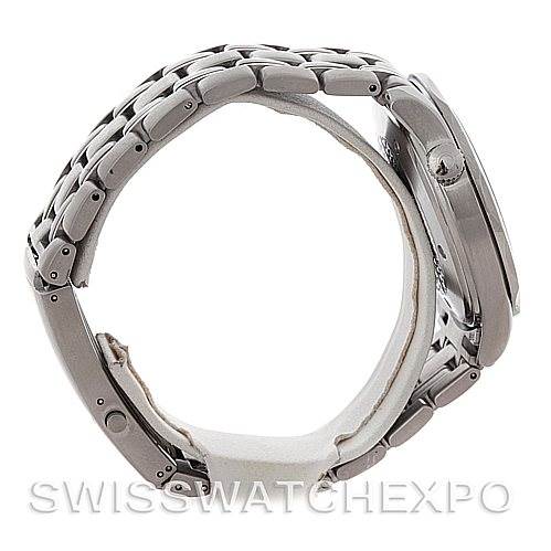 This image shows a side profile of an Omega Seamaster 2531.80.00 Men
s Stainless Steel Blue Dial 2531.80.00 Men
s Stainless Steel Blue Dial watch with its bracelet and case visible.