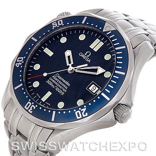 The image shows the Omega Seamaster 2531.80.00 Men
s Stainless Steel Blue Dial 2531.80.00 Men
s Stainless Steel Blue Dial model from an angled view, highlighting the dial, bezel, case, and part of the bracelet.