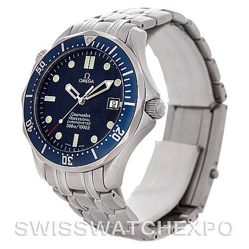 The image shows an Omega Seamaster 2531.80.00 Men
s Stainless Steel Blue Dial 2531.80.00 Men
s Stainless Steel Blue Dial watch at a three-quarter angle, highlighting the bezel, dial, bracelet, and crown.