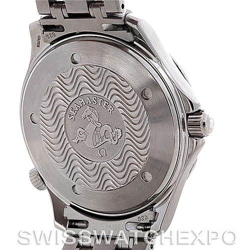 The image shows the case back and bracelet of an Omega Seamaster 2531.80.00 Men
s Stainless Steel Blue Dial 2531.80.00 Men
s Stainless Steel Blue Dial watch, featuring the engraved Seamaster logo.