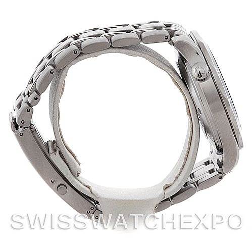 The image shows a side view of the Omega Seamaster 2531.80.00 Men
s Stainless Steel Blue Dial 2531.80.00 Men
s Stainless Steel Blue Dial watch, highlighting its bracelet, case, and clasp.