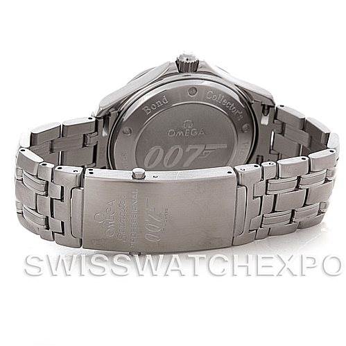 This image shows the back and bracelet clasp of the Omega Seamaster 212.30.41.20.01.001 Men's Stainless Steel Black Dial 212.30.41.20.01.001 Men's Stainless Steel Black Dial 007 edition watch.
