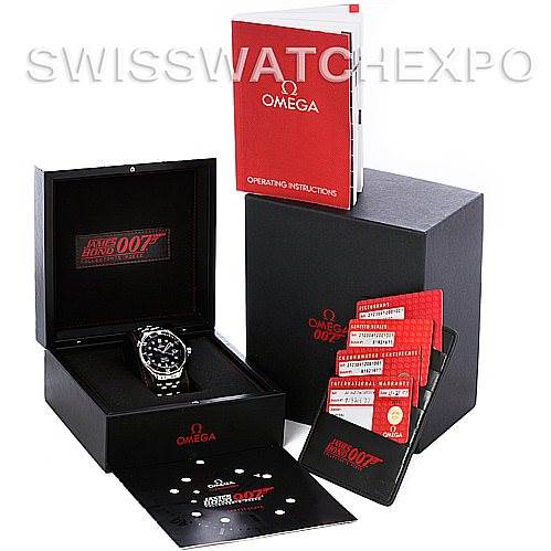 The image shows the Omega Seamaster 212.30.41.20.01.001 Men's Stainless Steel Black Dial 212.30.41.20.01.001 Men's Stainless Steel Black Dial watch in its open box, accompanied by operating instructions, warranty cards, and additional packaging.