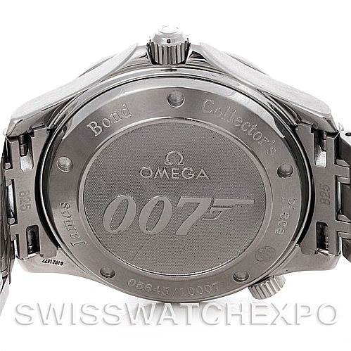 The image shows the case back of an Omega Seamaster 212.30.41.20.01.001 Men's Stainless Steel Black Dial 212.30.41.20.01.001 Men's Stainless Steel Black Dial Bond Collector's Piece watch, featuring the "007" logo.