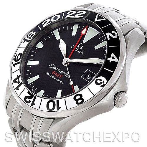 The image shows an angled front view of an Omega Seamaster 2534.50.00 Men
s Stainless Steel Black Dial 2534.50.00 Men
s Stainless Steel Black Dial watch, displaying the face, bezel, and part of the bracelet.