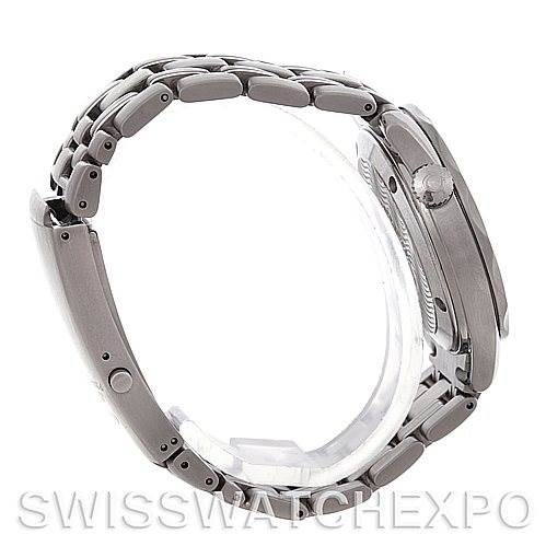 The image shows a side view of the Omega Seamaster 2223.80.00 Men's Stainless Steel Blue Dial 2223.80.00 Men's Stainless Steel Blue Dial watch, highlighting the band and crown.