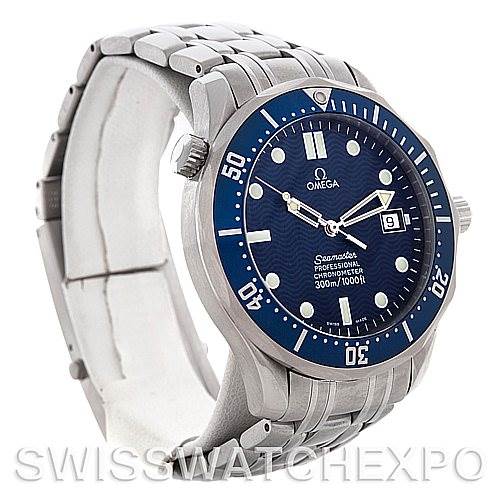 The Omega Seamaster 2531.80.00 Men
s Stainless Steel Blue Dial 2531.80.00 Men
s Stainless Steel Blue Dial watch is shown at a three-quarter angle, displaying the dial, bezel, bracelet, and crown.