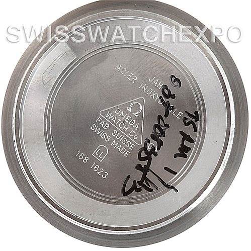 The image shows the inner case back of an Omega Seamaster 2531.80.00 Men
s Stainless Steel Blue Dial 2531.80.00 Men
s Stainless Steel Blue Dial watch with model details and handwritten notes on it.