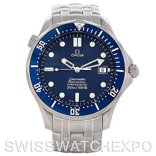 This image shows a front view of the Omega Seamaster 2531.80.00 Men
s Stainless Steel Blue Dial 2531.80.00 Men
s Stainless Steel Blue Dial watch, highlighting the dial, bezel, hands, and bracelet.